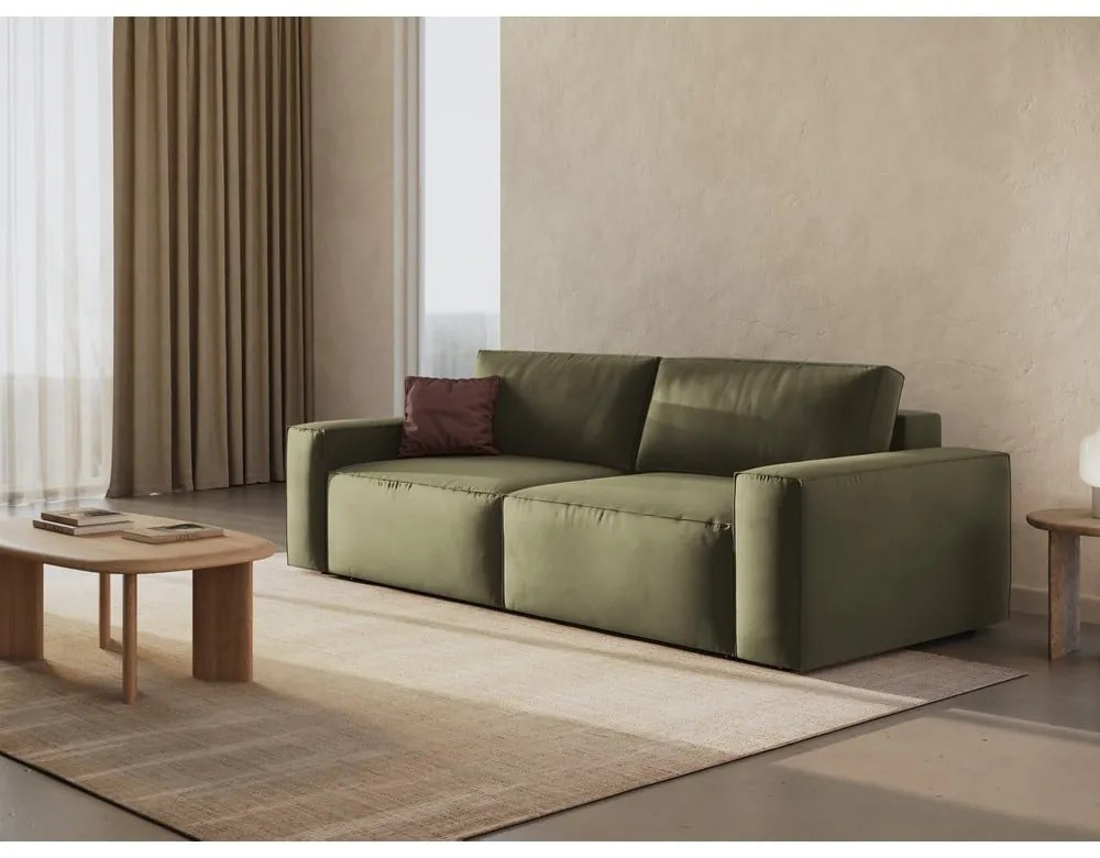 Зелен кадифен разтегателен диван с място за съхранение 247 cm Jodie – Micadoni