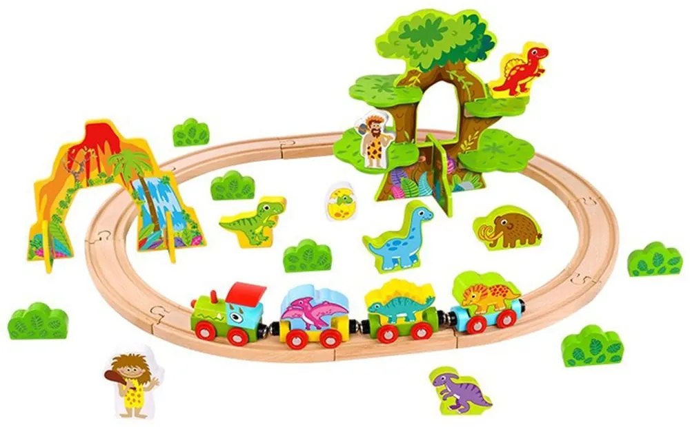 Tooky Toy - Джурасик парк - дървено влакче с релси и динозаври