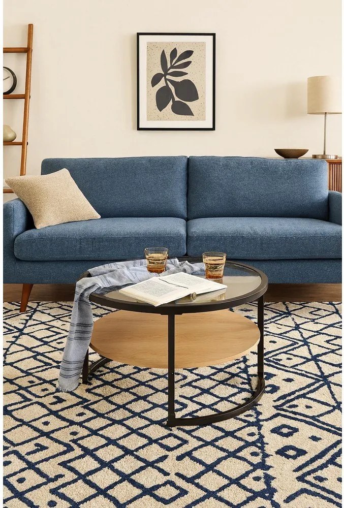 Черна/в естествен цвят кръгла масичка за кафе от декор от дъб ø 68 cm Zanu – Bonami Essentials