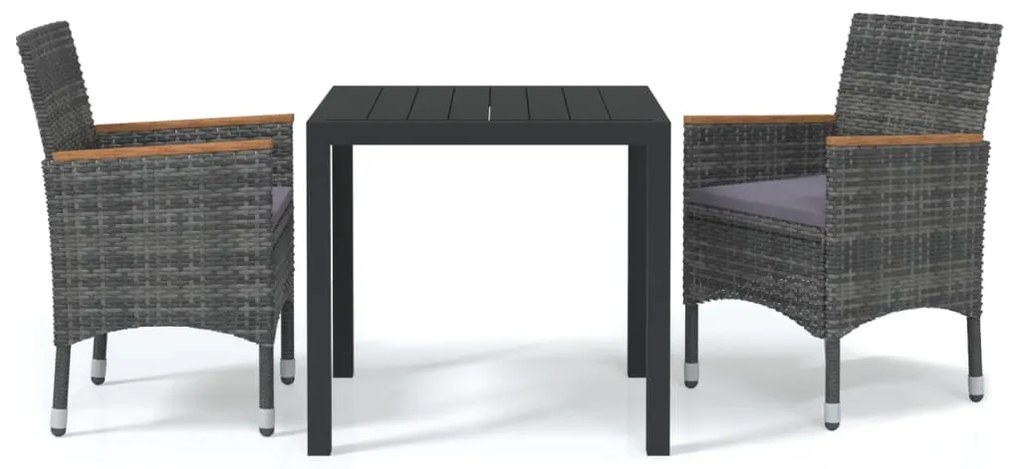 3095027 vidaXL Градински трапезен комплект 3 части с възглавници полиратан сив