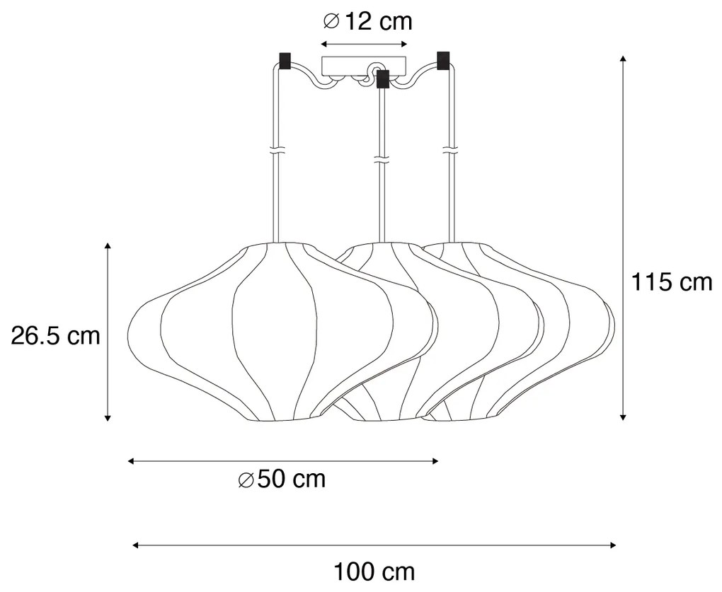 Висяща лампа в стил Джапанди Plu, кафява, 50 см, 3 светлини - Plu