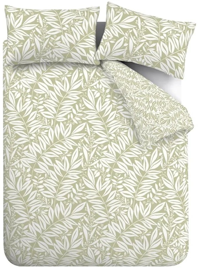 Зелено двойно удължено спално бельо 230x220 cm Sorrel Leaves – Catherine Lansfield