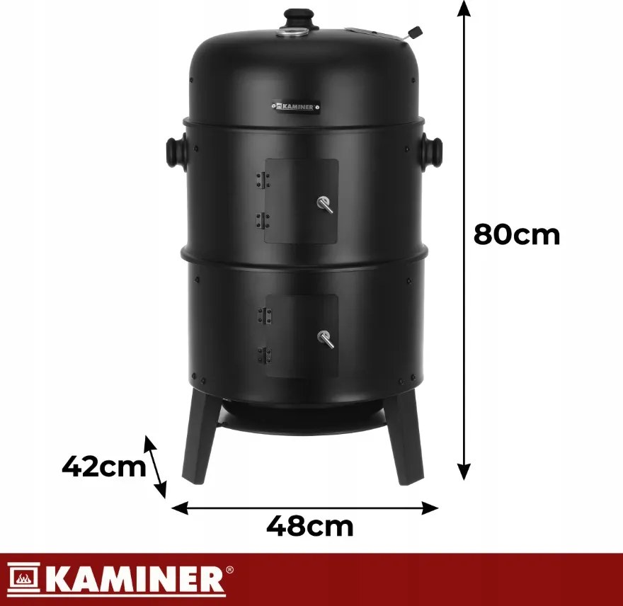 Градинска скара на дървени въглища с пушилня 3 в 1