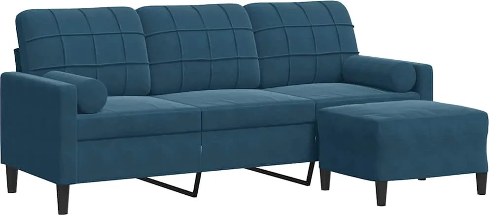 3278276 vidaXL 3-местен диван с табуретка, Синьо, 180 см, кадифе
