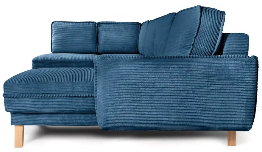 Син сгъваем ъглов диван от рипсено кадифе (ляв ъгъл/"U" форма) Tori – Bonami Selection