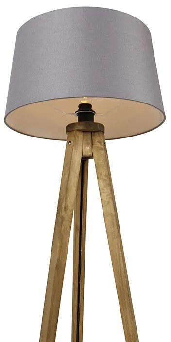 Ръстичен трипод винтидж дърво с ленен абажур тъмно сив 45 см - Tripod Classic