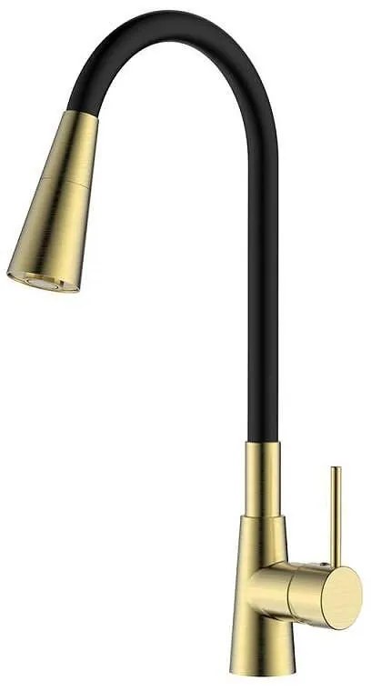Смесител за кухня 7242074BG, Inter Ceramic, месинг + цинк, черен + златно, с две функции, 23.6x12.6х4см