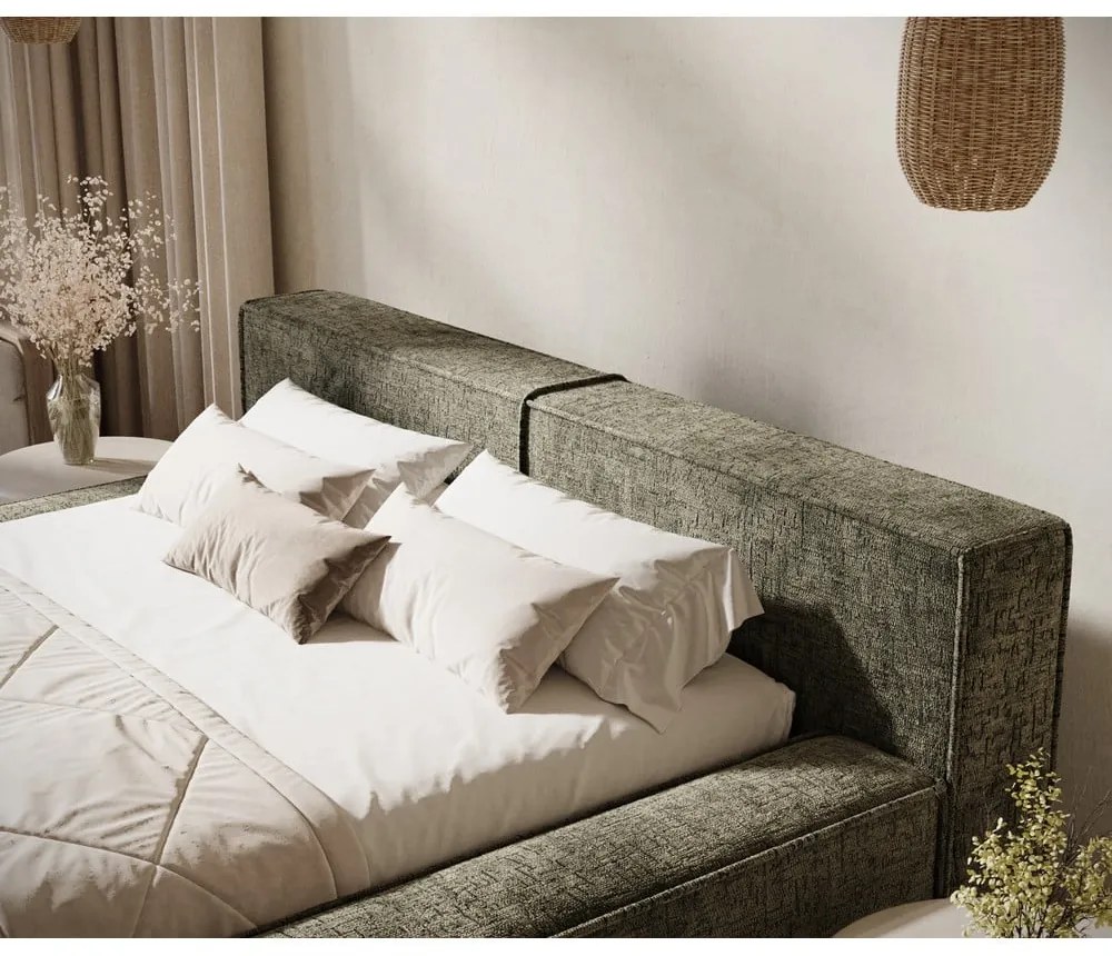 Тъмнозелено двойно легло 180x200 cm тапицирано с място за съхранение с включена подматрачна рамка Voliera – Maison de Rêve