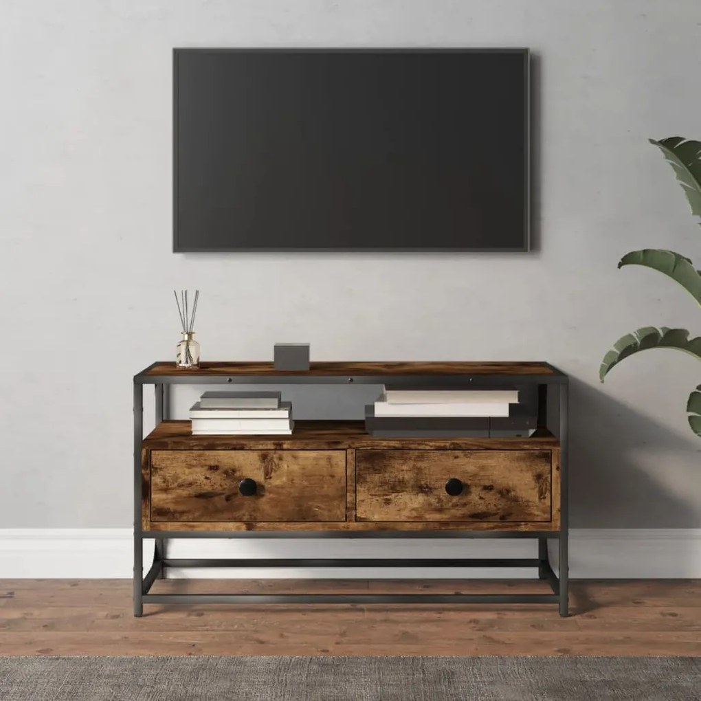 826312 vidaXL ТВ шкаф, опушен дъб, 80x35x45 см, инженерно дърво