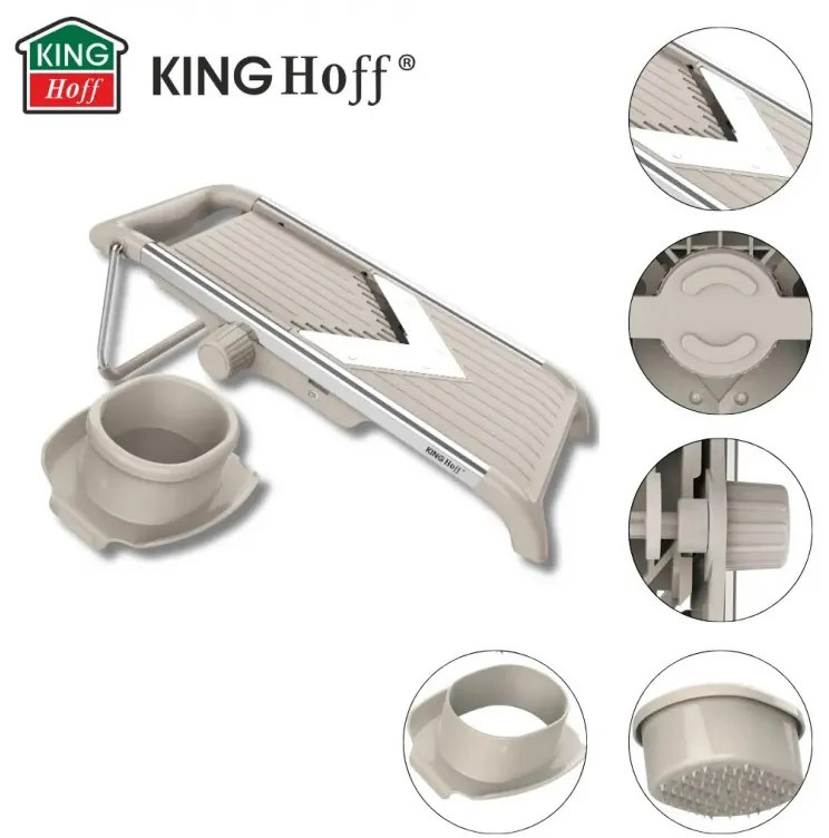 Ренде за зеленчуци Kinghoff KH 2006, Регулируема дебелина, V-образни остриета, Жулиен 5 мм, Бежов/Сив