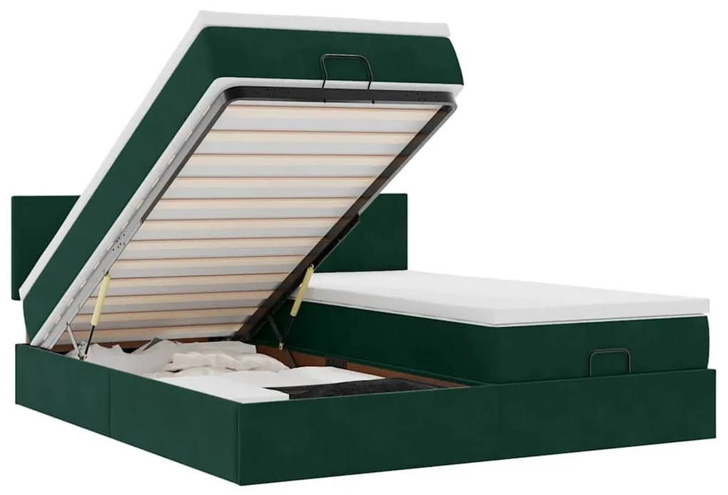 3312914 vidaXL Османска легло с матраци и LED, тъмнозелено, 200x200 см, кадифе