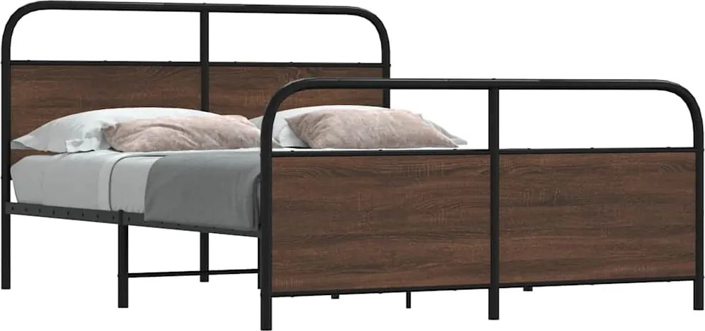 3318664 vidaXL Метална рамка за легло, без матрак, кафяв дъб, 160x200 см