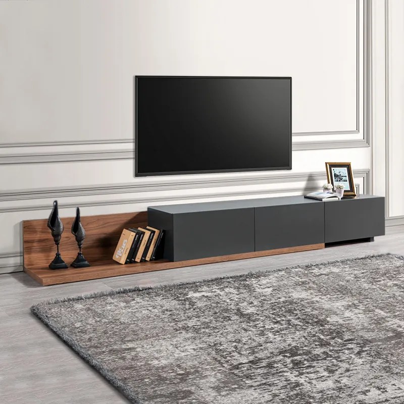 Меламиново ТВ мебели Enstey в цвят орех - антрацит 260x41.8x33.5см.