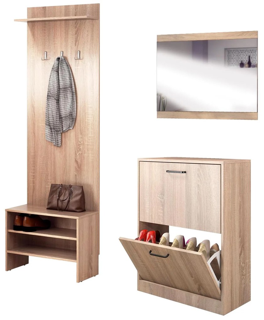 Портманто + Огледало + Шкаф за обувки Комплект за антре Винс