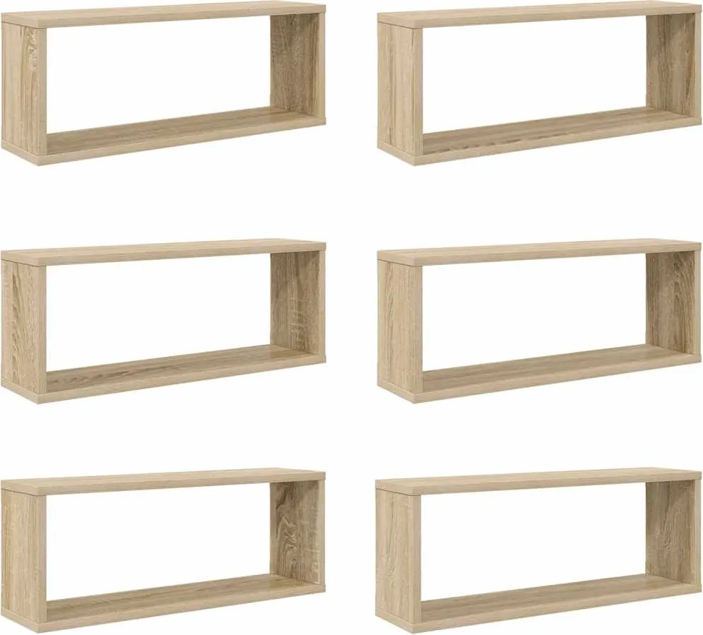 807144 vidaXL Стенни кубични рафтове, 6 бр, дъб сонома, 60x15x23 см
