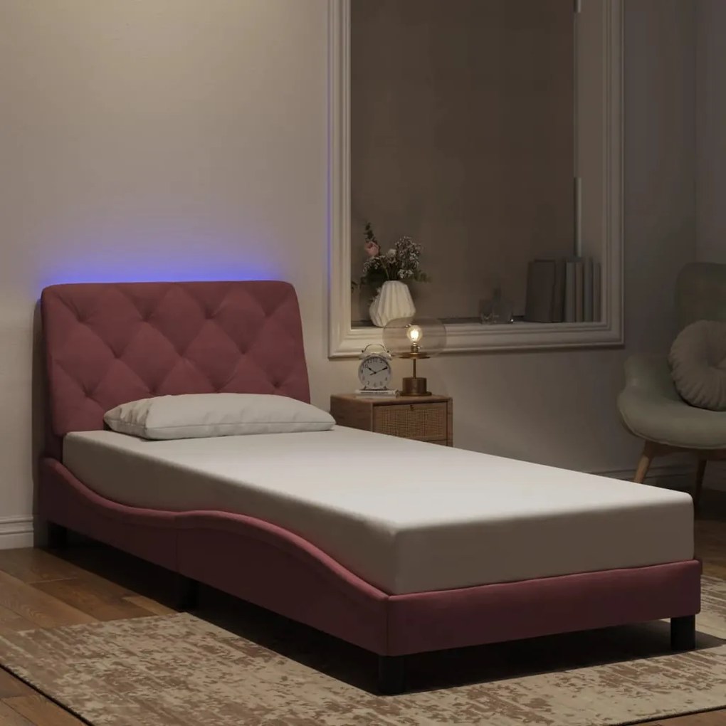 3213824 vidaXL Рамка за легло с LED осветление без матрак, розова, 80x200 см, кадифе