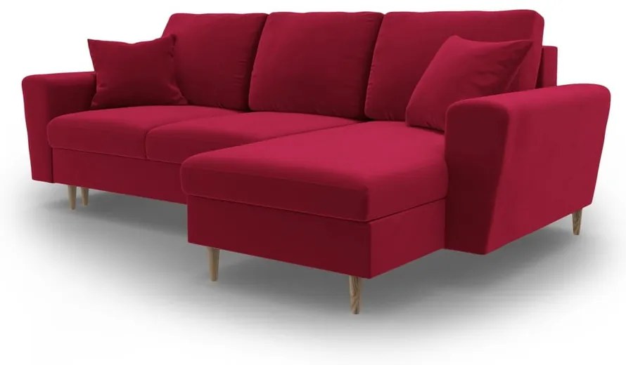 Червен кадифен разтегателен ъглов диван с място за съхранение Kyoto – Cosmopolitan Design