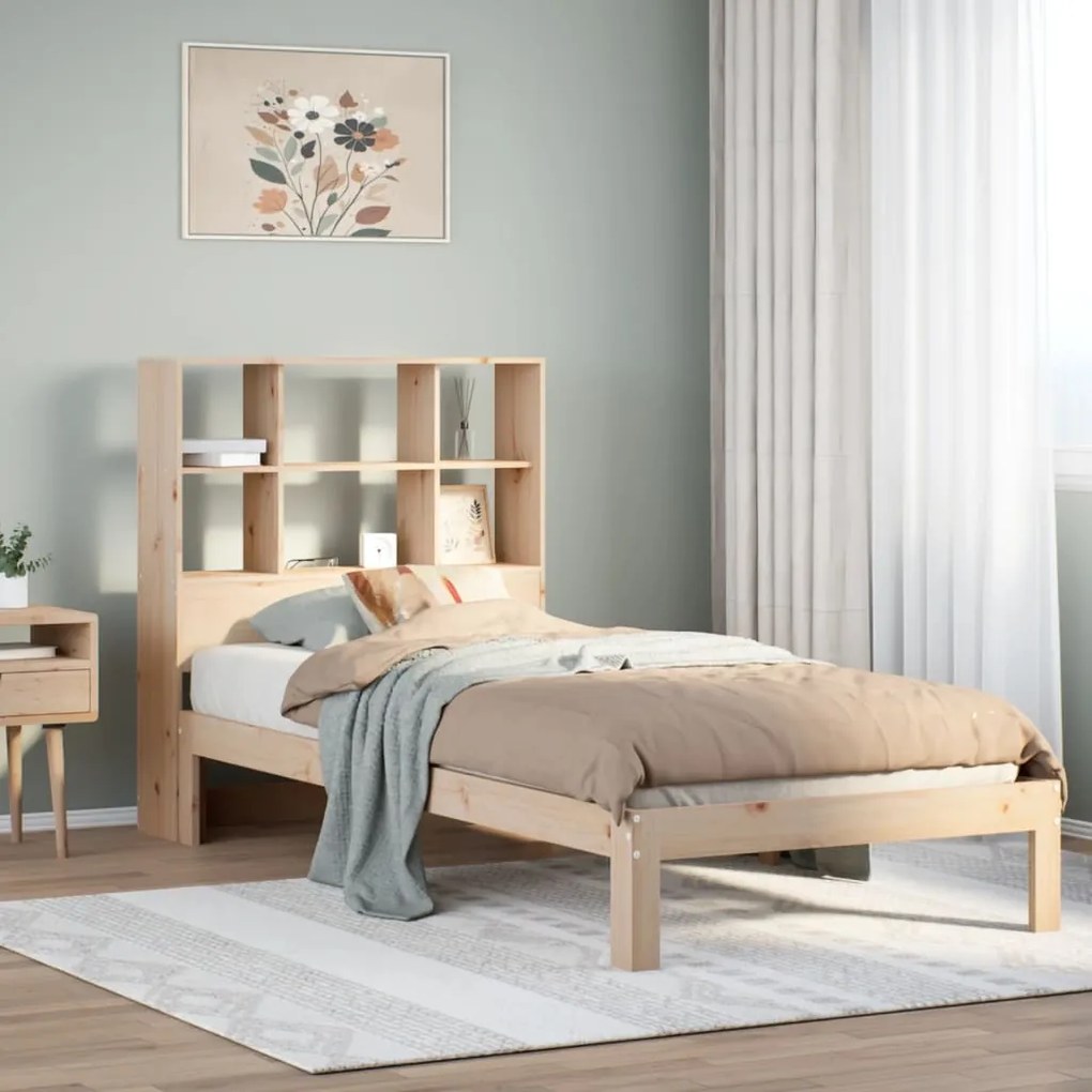 3322548 vidaXL Легло с рафтове за книги, без матрак, 90x190 см, бор масив