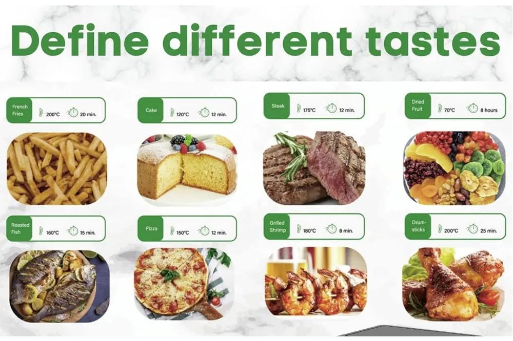 Фритюрник с горещ въздух JUST PERFECTO JP 1980 JL09 , 1700W, 8 литра, 8 програми, Две кошници, Плоча за грил, Черен