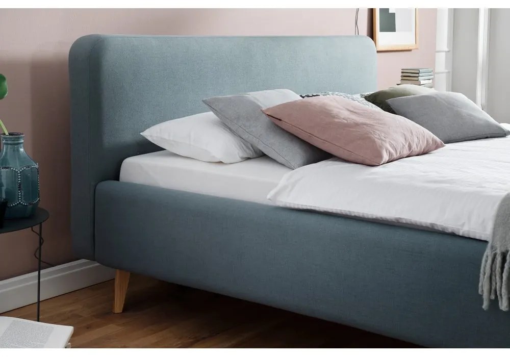 Сиво-синьо двойно легло 140x200 cm тапицирано без ламелно дъно Mattis – Meise Möbel