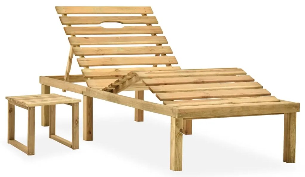 3065878 vidaXL Градински шезлонг с масичка и шалте, импрегнирано борово дърво