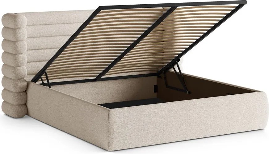 Бежово двойно легло 180x200 cm тапицирано с място за съхранение с включена подматрачна рамка Mount – Micadoni
