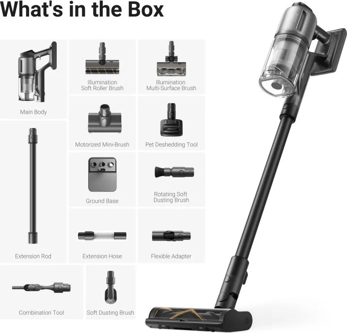 Вертикална прахосмукачка Dreame Z30 VZV17A, 855W, 310AW, 150000 об/мин, 3 степени, 0.6 л, 90 мин, HEPA H14, LED, Безчетков мотор, Черен