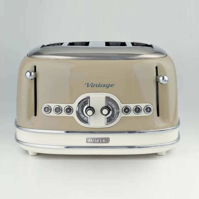 Тостер за хляб Ariete VINTAGE 0156/03, 1600W, 4 филии, 3 функции, 6 степени, Подвижна тава за трохи, Бежов