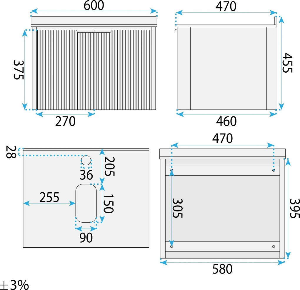Комплект мебели за баня с плот Marti 60cm Grey