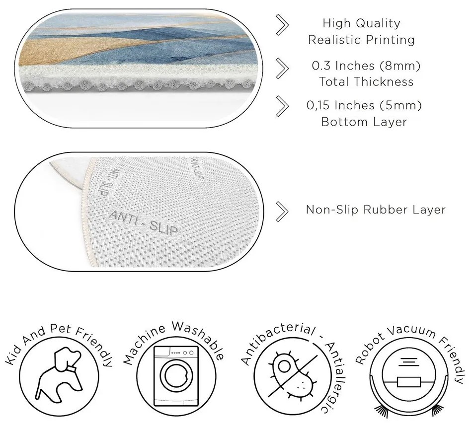 Синьо-златист кръгъл килим подходящ за пране ø 80 cm Golden Leaves – Mila Home