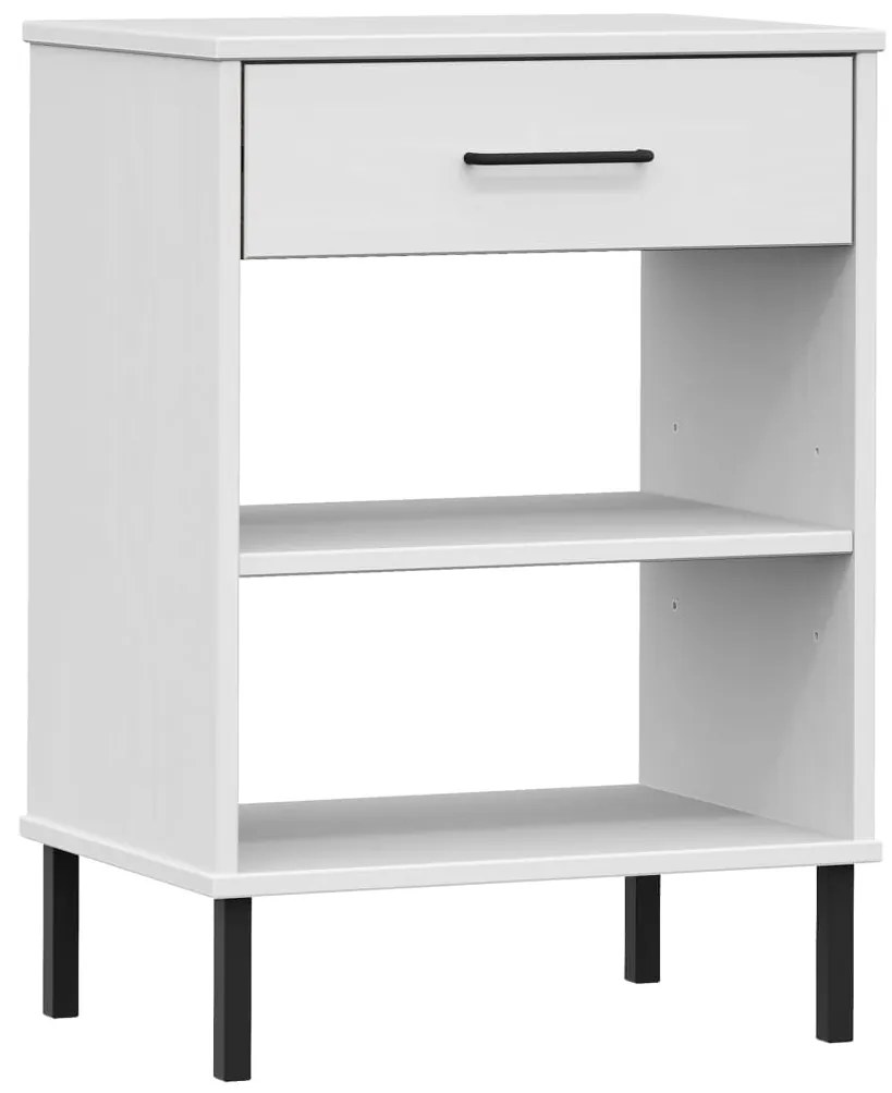 351002 vidaXL Конзолно шкафче с метални крака бяло бор масив OSLO