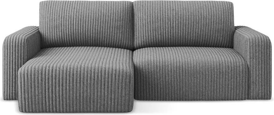 Сив сгъваем/с място за съхранение ъглов диван от рипсено кадифе (ляв ъгъл) Kona – Makamii