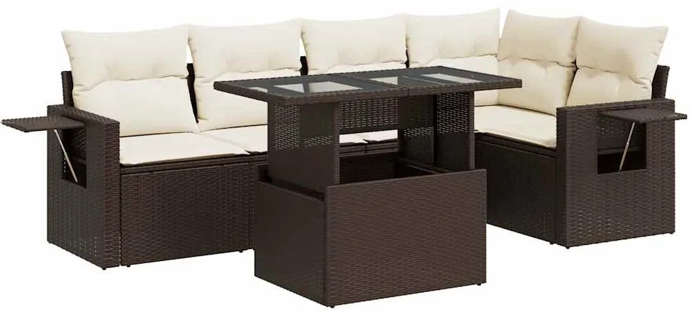 3326484 vidaXL Градински комплект с възглавници, 6 части, кафяв, полиратан