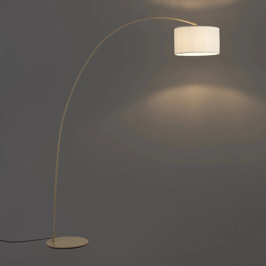 Модерна дъгова лампа бежова с плюшен абажур - Vinossa