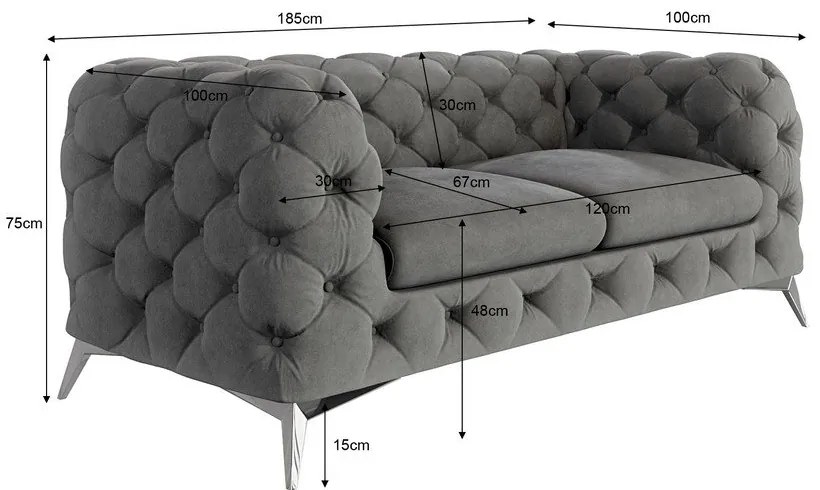 Сив кадифен диван 185 cm Chelsea – Ropez