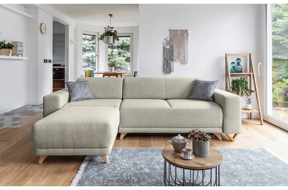 Бежов разтегателен/с място за съхранение ъглов диван Classy Sophie – Miuform