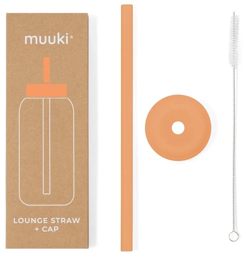 Силиконова сламка с четка за почистване и капак Tropical Papaya – Muuki