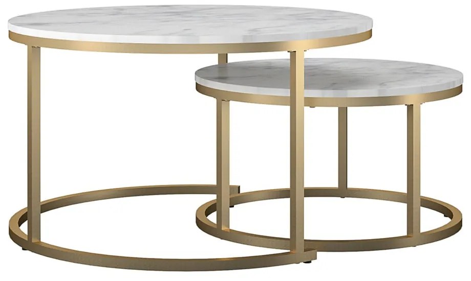 Бели/златисти кръгли масички за кафе в комплект от 2 бр. от декор от мрамор ø 79 cm Amelia – CosmoLiving by Cosmopolitan