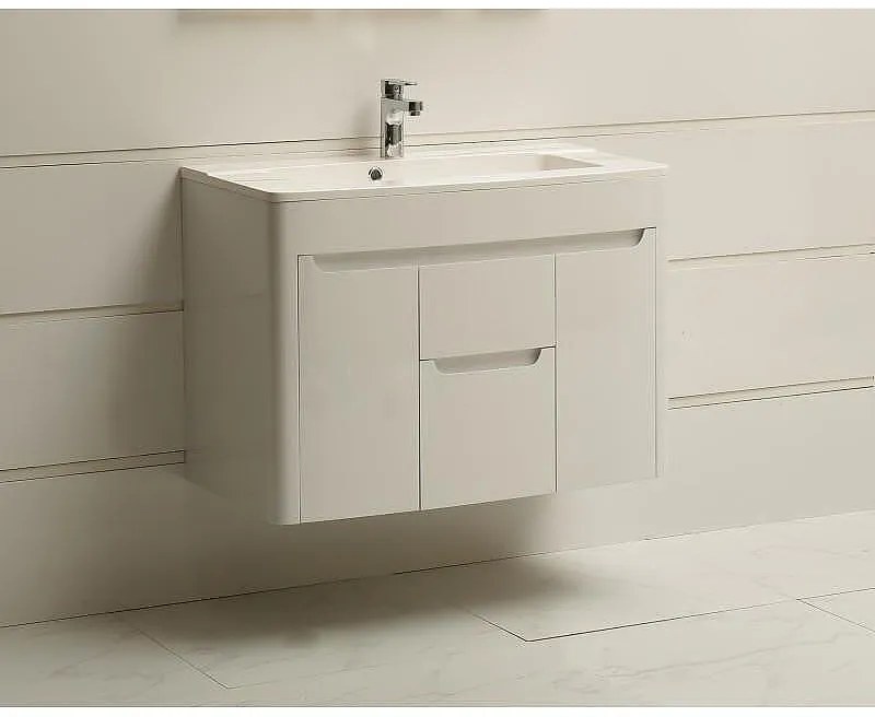 Висящ конзолен шкаф за баня ICP 8562 "САВАНА" Inter Ceramic, 85x62x49см, с умивалник, PVC, бял, с две врати и две чекмеджета
