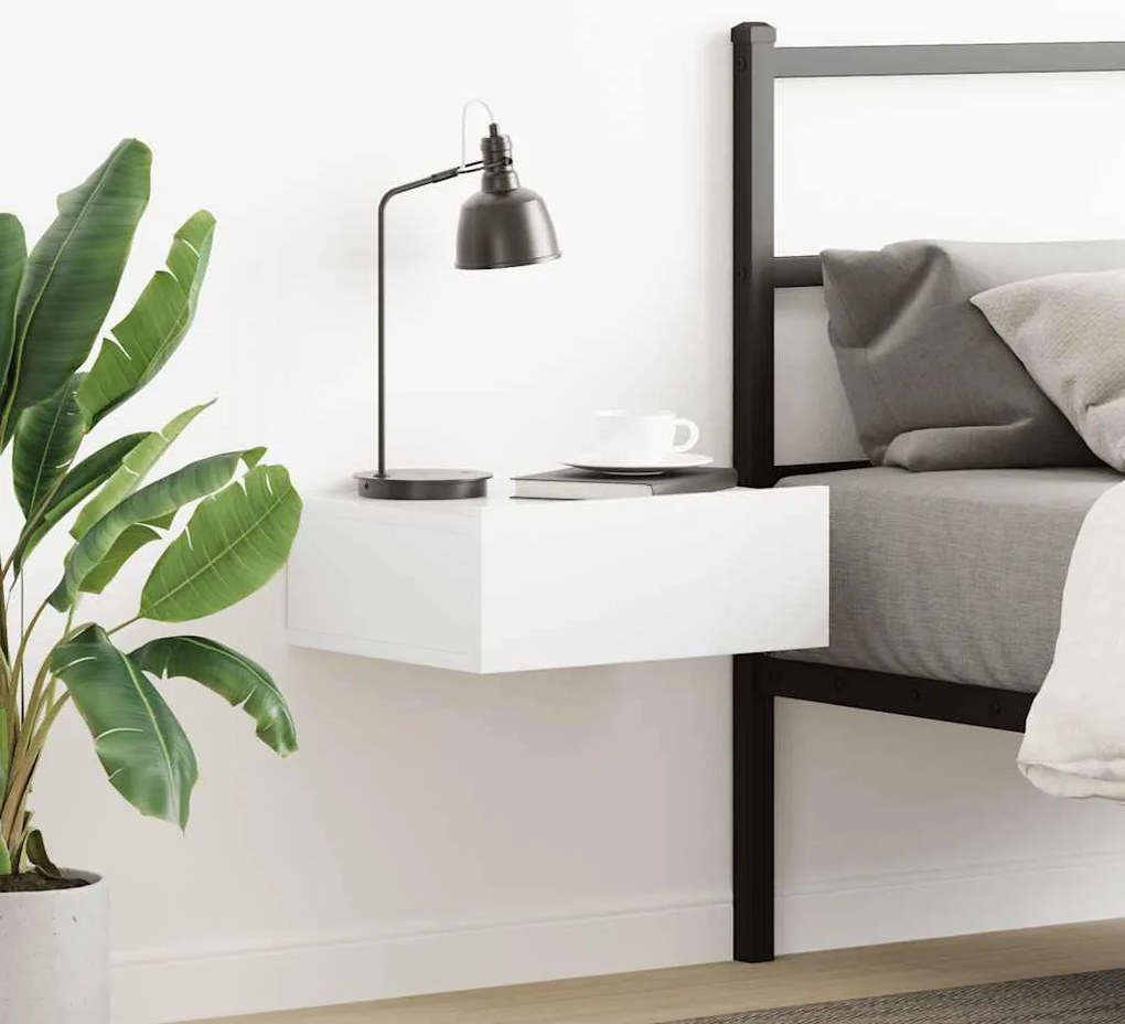 800318 vidaXL Нощно шкафче за стена, силен бял гланц, 40x30x15 см