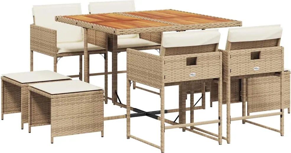 3211324 vidaXL Градински комплект с възглавници, 9 части, бежов полиратан