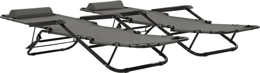 44345 vidaXL Сгъваеми шезлонги с подложки за крака, 2 бр, стомана, сиви