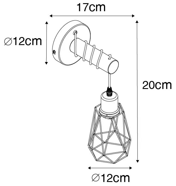 Рустикална стенна лампа черна с дърво - Dami Frame