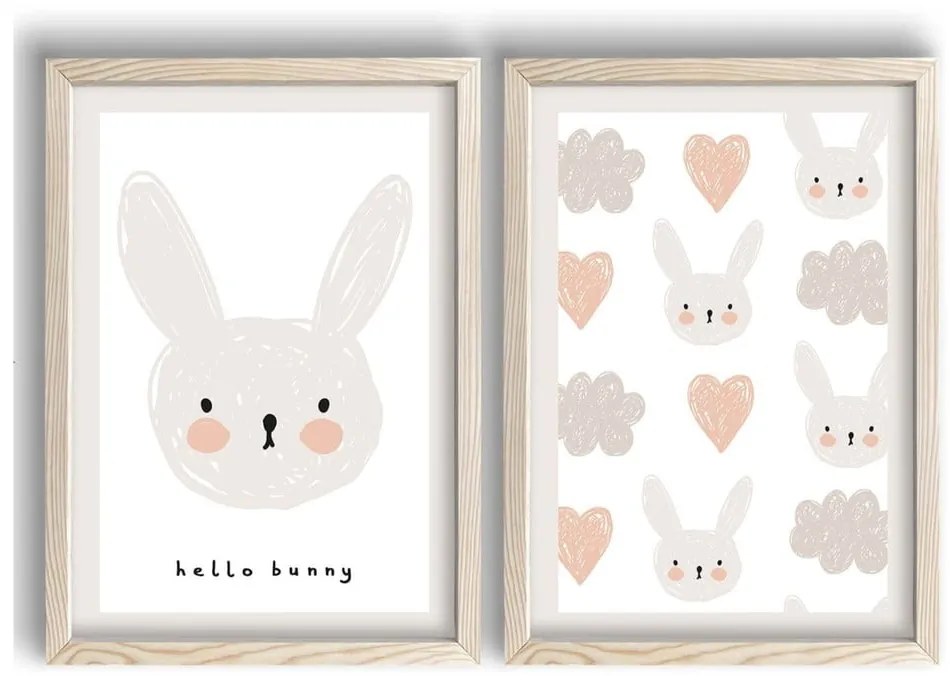 Детски картини в комплект от 2 броя 38x53 cm Hello Bunny - Wallity