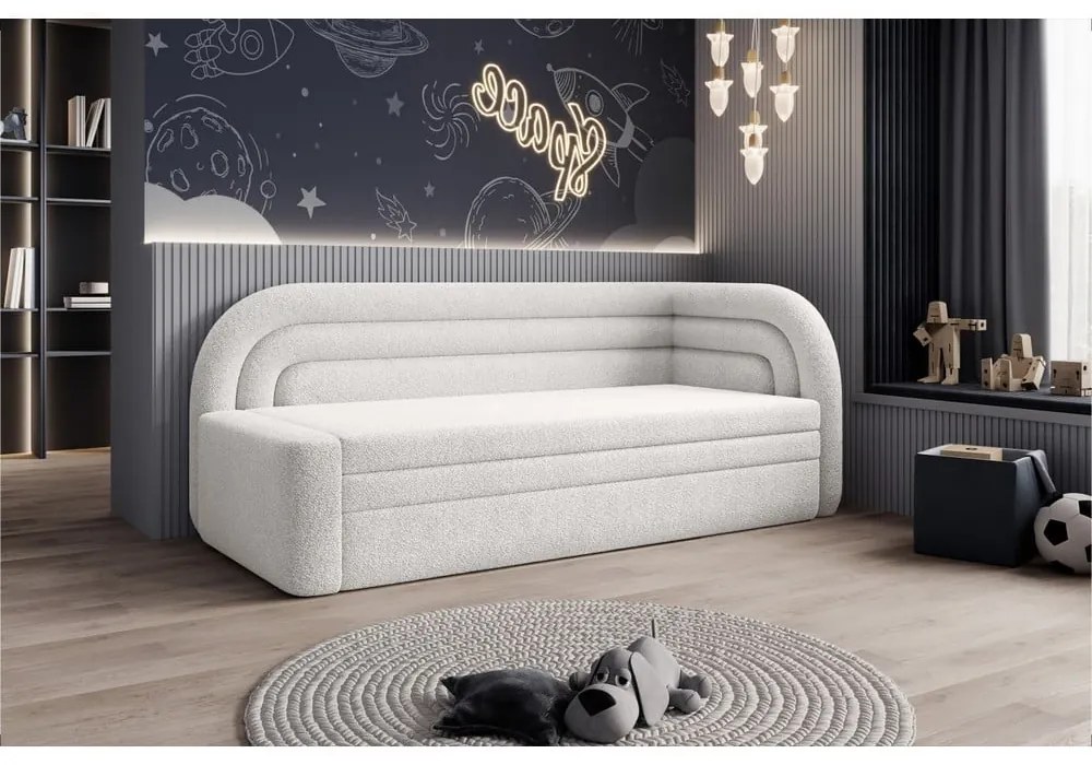 Кремав сгъваем/с място за съхранение диван от прежда с примки от букле десен ъгъл 223 cm Fabillo – ELTAP