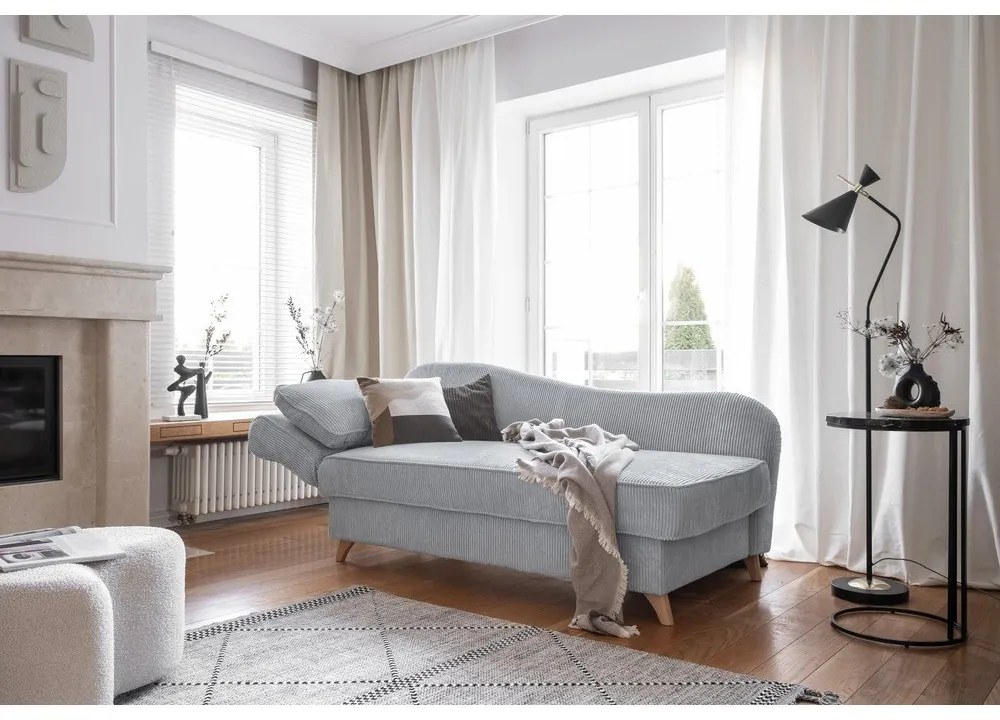 Светлосив шезлонг от рипсено кадифе (ляв ъгъл) Chic Charlotte – Miuform