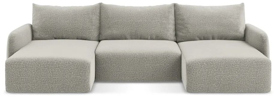 Светлосив разтегателен ъглов диван с място за съхранение Kalena – Makamii