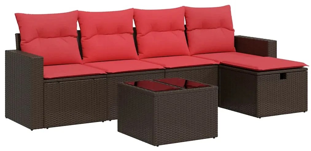 3325380 vidaXL Градински комплект с възглавници, 6 части, кафяв, полиратан