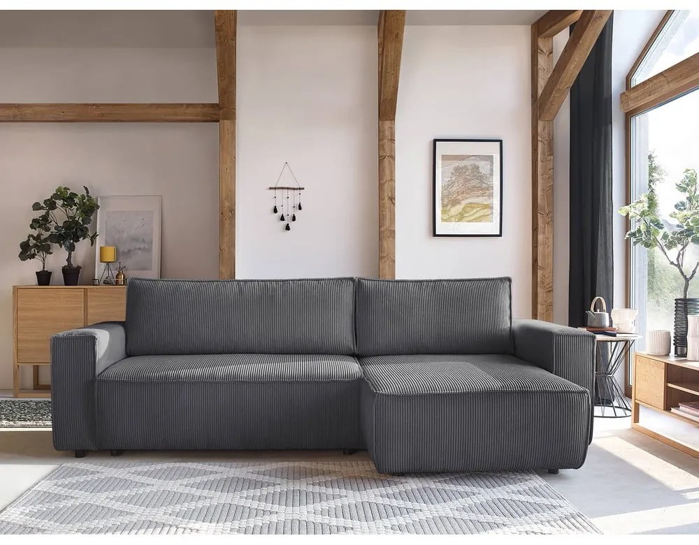 Тъмносив велурен разтегателен диван Nihad - Bobochic Paris