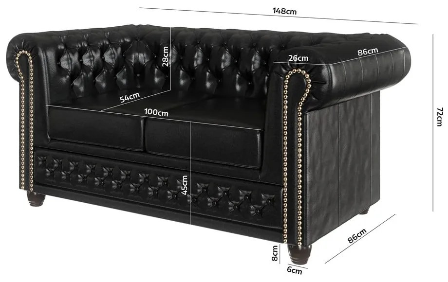 Черен разтегателен диван от изкуствена кожа 148 cm York - Ropez